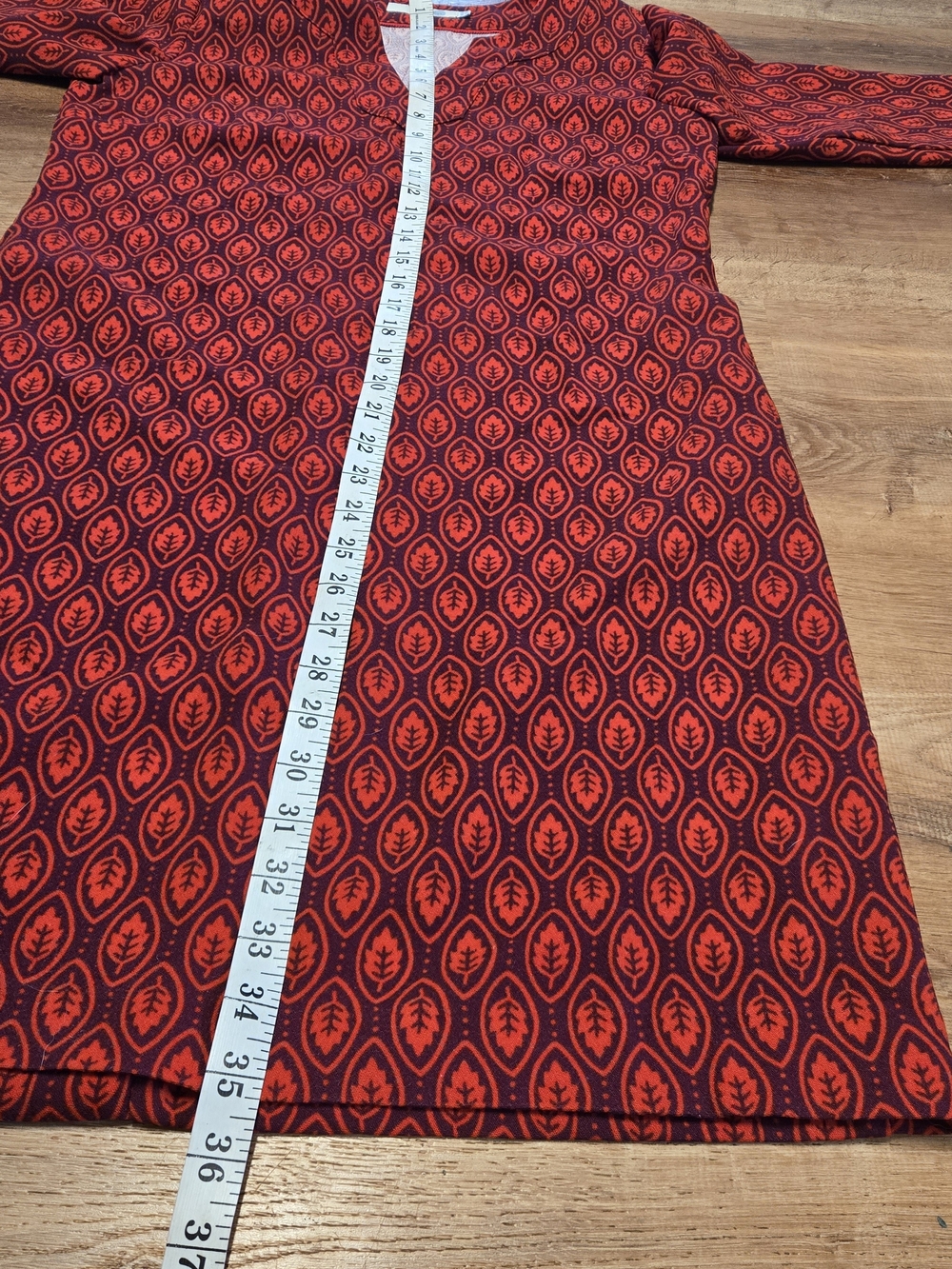 Boden Red and Burgundy Geometric Leaf Print 3/4 Sleeve Dress Size 4 R - Picture 6 of 6